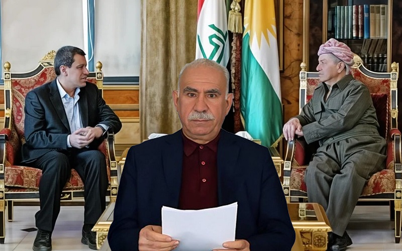 زعيم حزب العمال الكوردستاني عبد الله أوجلان، ورئيس الحزب الديمقراطي الكوردستاني مسعود بارزاني، والقائد العام لقوات سوريا الديمقراطية مظلوم عبدي