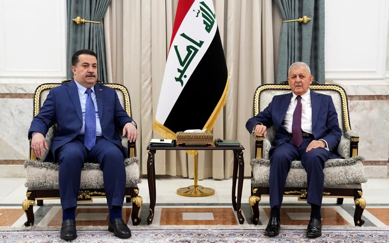 رئيس الجمهورية العراقي عبد اللطيف جمال رشيد، يستقبل رئيس الوزراء في الحكومة الاتحادية محمد شياع السوداني