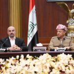 رئيسا الحزب الديمقراطي الكوردستاني مسعود بارزاني والاتحاد الوطني الكوردستاني بافل طالباني، خلال اجتماع المكتبين السياسيين للحزبين