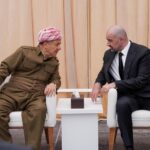 رئيس الاتحاد الوطني الكوردستاني بزعامة بافل طالباني، مع زعيم الحزب الديمقراطي الكوردستاني مسعود بارزاني