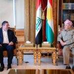 رئيس الحزب الديمقراطي الكوردستاني مسعود بارزاني، يستقبل محافظ أذربيجان الغربية الإيراني رضا رحماني