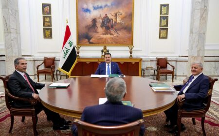 اجتماع الرئاسات الأربع في العراق، بحضور رئيس الوزراء محمد شياع السوداني ورئيس الجمهورية عبد اللطيف جمال رشيد ورئيس مجلس النواب محمود المشهداني ورئيس مجلس القضاء الأعلى فائق زيدان