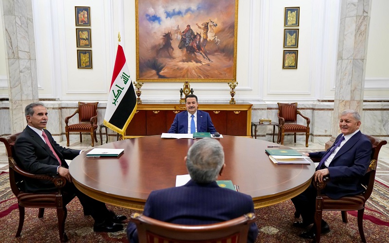اجتماع الرئاسات الأربع في العراق، بحضور رئيس الوزراء محمد شياع السوداني ورئيس الجمهورية عبد اللطيف جمال رشيد ورئيس مجلس النواب محمود المشهداني ورئيس مجلس القضاء الأعلى فائق زيدان