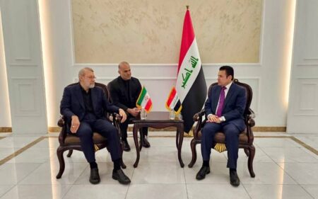 مستشار الأمن القومي العراقي قاسم الأعرجي، يستقبل أمين المجلس الأعلى للأمن القومي الإيراني علي لاريجاني