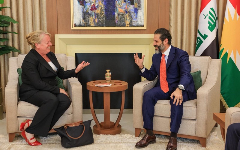 نائب رئيس وزراء إقليم كوردستان وعضو المكتب السياسي للاتحاد الوطني الكوردستاني قوباد طالباني يستقبل سفيرة هولندا لدى العراق جانيت ألبيرتا