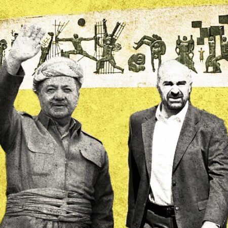 رئيس الاتحاد الوطني الكوردستاني بزعامة بافل طالباني، مع زعيم الحزب الديمقراطي الكوردستاني مسعود بارزاني