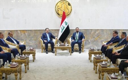 رئيس الوزراء العراقي محمد شياع السوداني، يلتقي رئيس مجلس النواب الجديد هيبت حمد الحلبوسي