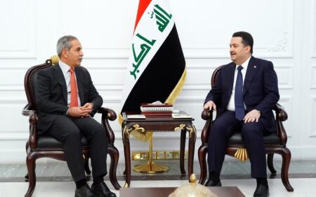 لقاء يجمع رئيس الوزراء العراقي محمد شياع السوداني برئيس مجلس القضاء الأعلى القاضي فائق زيدان