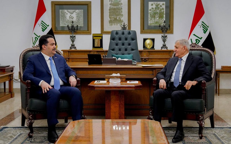 رئيس الجمهورية العراقي عبد اللطيف جمال رشيد، يستقبل رئيس الوزراء محمد شياع السوداني