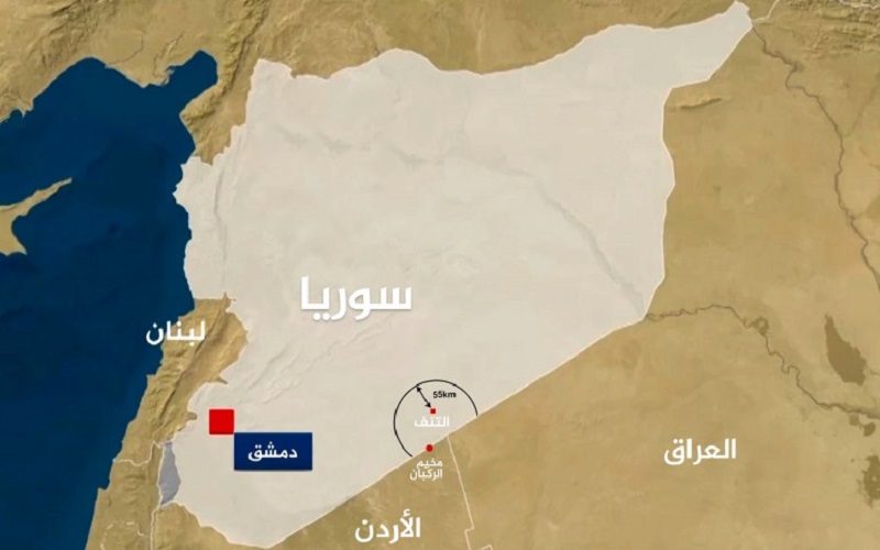 موقع قاعدة التنف على المثلث الحدودي بين سوريا والعراق والأردن