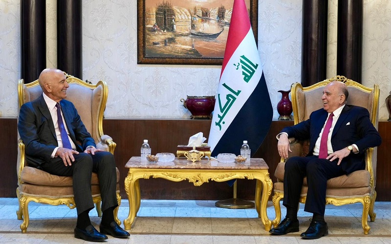 وزير الخارجية العراقي فؤاد حسين، يستقبل مبعوث الرئيس الأمريكي الخاص إلى سوريا توماس باراك