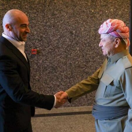 زعيم الحزب الديمقراطي الكوردستاني مسعود بارزاني، يستقبل رئيس الاتحاد الوطني الكوردستاني بافل طالباني