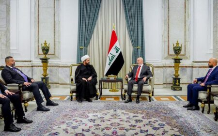 الرئيس العراقي نزار آميدي يستقبل الأمين العام لحركة عصائب أهل الحق قيس الخزعلي