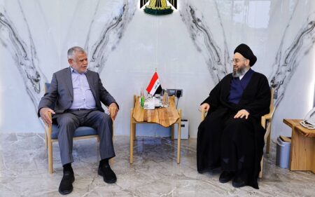 رئيس تحالف قوى الدولة الوطنية السيد عمار الحكيم يستقبل الأمين العام لمنظمة بدر هادي العامري