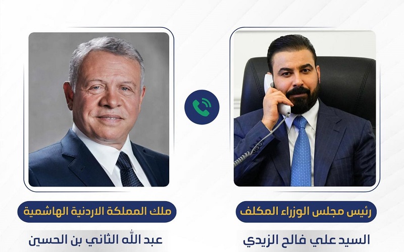 رئيس الوزراء العراقي المكلف علي فالح الزيدي والعاهل الأردني عبد الله الثاني بن الحسين