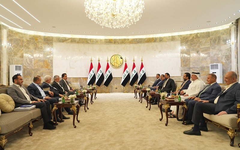 قادة المجلس السياسي الوطني للقوى السنية في العراق، يستقبلون وفداً من الإطار التنسيقي للقوى الشيعية في مقر رئيس مجلس النواب هيبت الحلبوسي