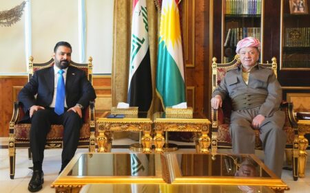 رئيس الحزب الديمقراطي الكوردستاني مسعود بارزاني يستقبل رئيس الوزراء العراقي المكلف علي الزيدي