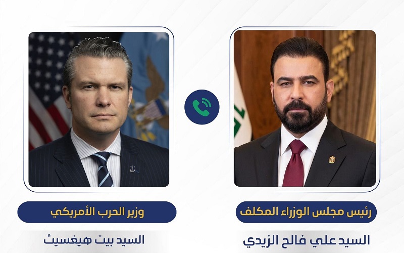 رئيس الوزراء العراقي المكلف علي فالح الزيدي ووزير الحرب الأمريكي بيت هيغسيث