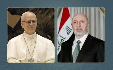 الرئيس العراقي نزار آميدي وبابا الفاتيكان ليو الرابع عشر