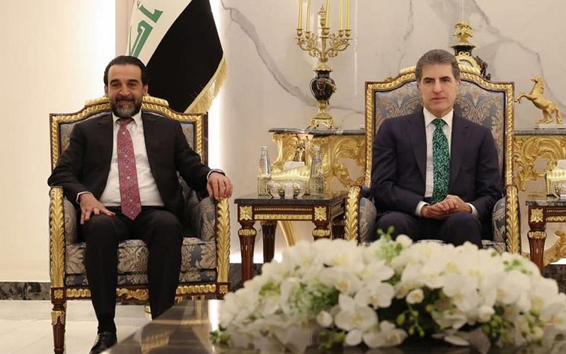رئيس إقليم كوردستان نيجيرفان بارزاني ورئيس حزب تقدم محمد الحلبوسي
