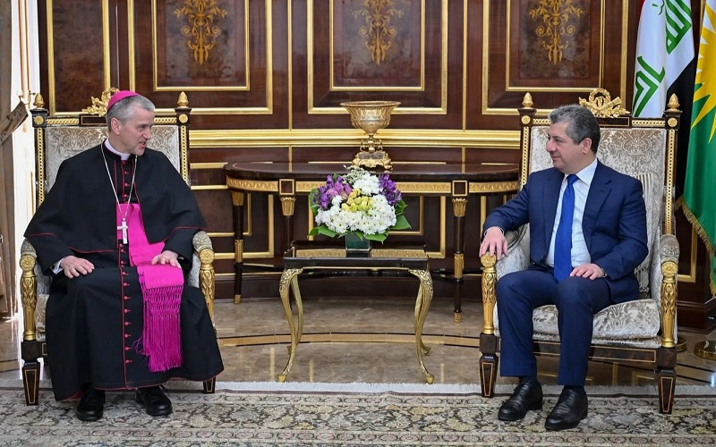رئيس حكومة إقليم كوردستان مسرور بازراني يستقبل السفير البابوي الجديد لدى العراق ميروسلاف فاشوفسكي
