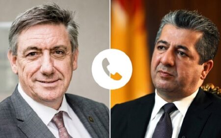 رئيس حكومة إقليم كوردستان مسرور بارزاني ونائب رئيس الوزراء ووزير المالية البلجيكي يان یامبون