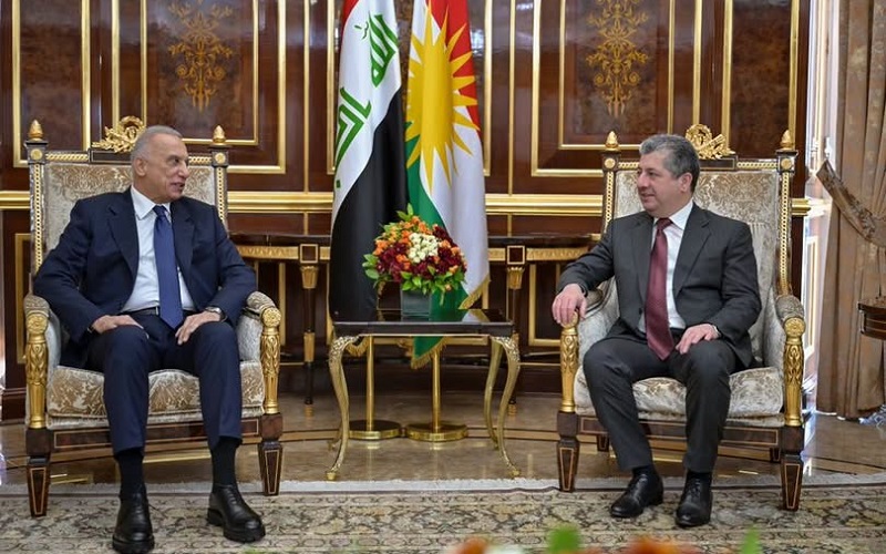 رئيس وزراء إقليم كوردستان مسرور بارزاني يستقبل رئيس الوزراء العراقي الأسبق مصطفى الكاظمي