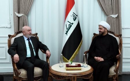 الرئيس العراقي نزار آميدي يلتقي أمين عام حركة عصائب أهل الحق قيس الخزعلي