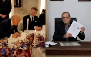 الرئيسان الإيراني مسعود بزشكيان والأمريكي دونالد ترمب يوقعان مذكرة التفاهم لإنهاء الحرب بين البلدين