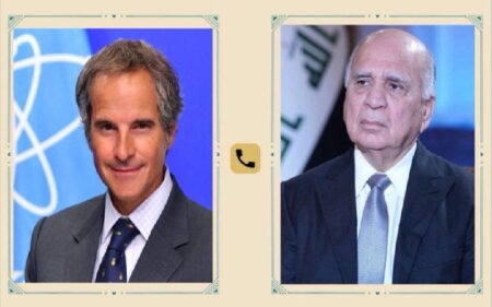 وزير الخارجية العراقي فؤاد حسين، والمدير العام للوكالة الدولية للطاقة الذرية رافائيل غروسي