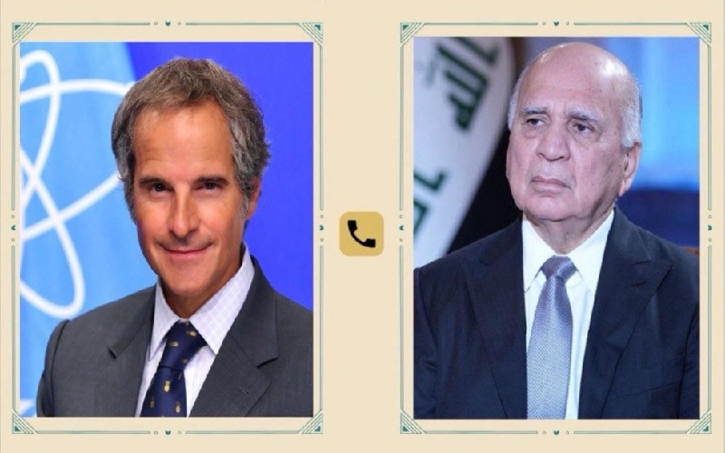 وزير الخارجية العراقي فؤاد حسين، والمدير العام للوكالة الدولية للطاقة الذرية رافائيل غروسي