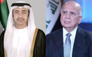 وزير الخارجية العراقي فؤاد حسين ونظيره الإماراتي عبد الله بن زايد آل نهيان