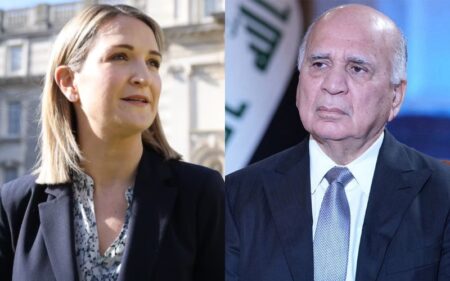 وزير الخارجية العراقي فؤاد حسين ونظيرتها الأيرلندية هيلين ماكنتي