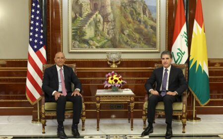 رئيس إقليم كوردستان نيجيرفان بارزاني يستقبل المبعوث الرئاسي الأمريكي إلى العراق وسوريا وسفير الولايات المتحدة لدى تركيا توم باراك