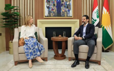 نائب رئيس وزراء إقليم كوردستان قوباد طالباني يستقبل سفيرة إسبانيا لدى العراق أليسيا ريكو بيريز