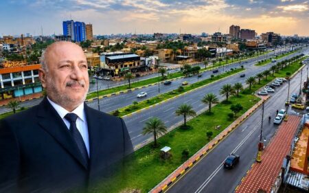 محافظ كربلاء نصيف الخطابي ومنظر من أحد شوارع المدينة