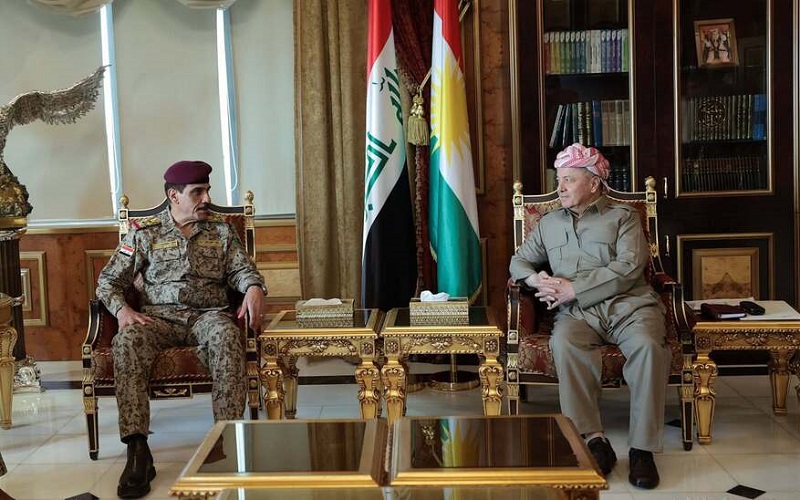 رئيس الحزب الديمقراطي الكوردستاني مسعود بارزاني يستقبل رئيس أركان الجيش العراقي الفريق أول الركن عبد الأمير رشيد يار الله