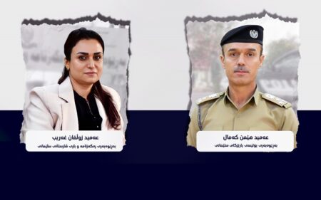 مدير شرطة السليمانية بالوكالة العميد هيمن كمال ومدير مديرية الجنسية والأحوال المدنية في المحافظة بالوكالة العميد زولفان غريب