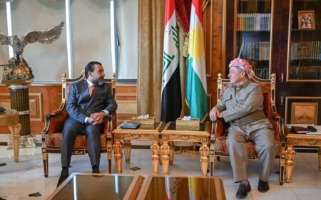 رئيس الحزب الديمقراطي الكوردستاني مسعود بارزاني يستقبل رئيس حزب تقدم محمد الحلبوسي
