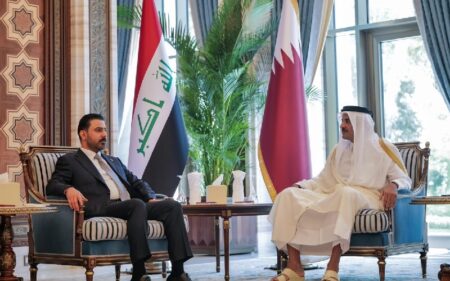 أمير دولة قطر الشيخ تميم بن حمد آل ثاني يستقبل رئيس الوزراء العراقي علي فالح الزيدي