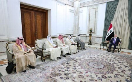 الرئيس العراقي نزار آميدي يستقبل وفد مجلس التعاون لدول الخليج الفارسي برئاسة أمينه العام جاسم محمد البديوي