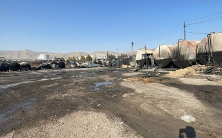 اندلاع حريق في مستودع للوقود بمنطقة تانجرو الصناعية في محافظة السليمانية شرقي إقليم كوردستان