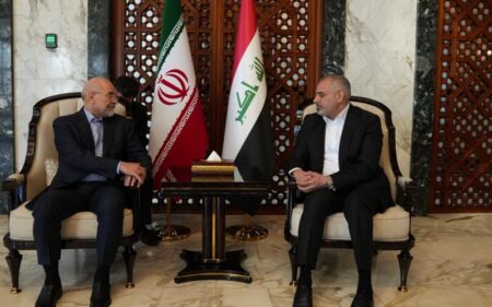 النائب الأول لرئيس مجلس النواب العراقي عدنان فيحان الدليمي يستقبل رئيس مجلس الشورى الإسلامي الإيراني محمد باقر قاليباف