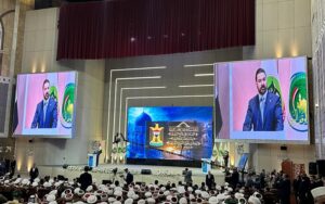 رئيس الوزراء العراقي علي فالح الزيدي يلقي كلمة خلال احتفالية ديوان الوقف السني بمناسبة ذكرى المولد النبوي الشريف في العاصمة بغداد