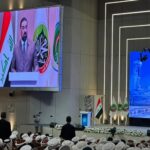 رئيس مجلس النواب العراقي هيبت الحلبوسي يلقي كلمة خلال احتفالية ديوان الوقف السني بمناسبة ذكرى المولد النبوي الشريف في العاصمة بغداد