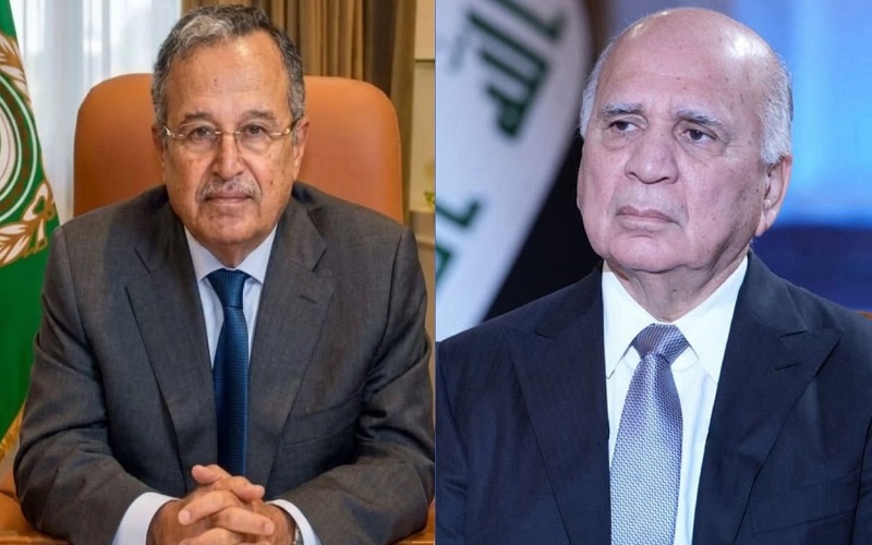 وزير الخارجية االعراقي فؤاد حسين وأمين عام جامعة الدول العربية نبيل فهمي