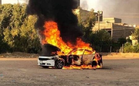 صورة أرشيفية لاحتراق مركبة في مدينة أربيل، عاصمة إقليم كوردستان