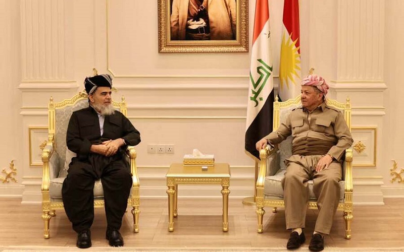 رئيس الحزب الديمقراطي الكوردستاني مسعود بارزاني يستقبل رئيس جماعة العدل الكوردستانية علي بابير