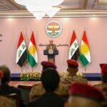رئيس حكومة إقليم كوردستان مسرور بارزاني يلقي كلمة خلال مراسم الإعلان الرسمي عن توحيد قوات البيشمركة