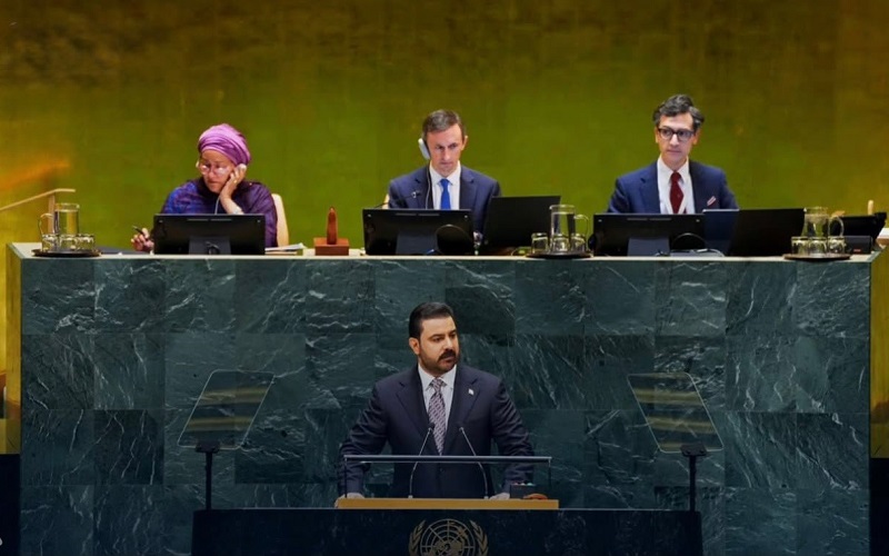 رئيس الوزراء العراقي علي فالح الزيدي يلقي كلمة أمام الجمعية العامة للأمم المتحدة بدورتها الحادية والثمانين